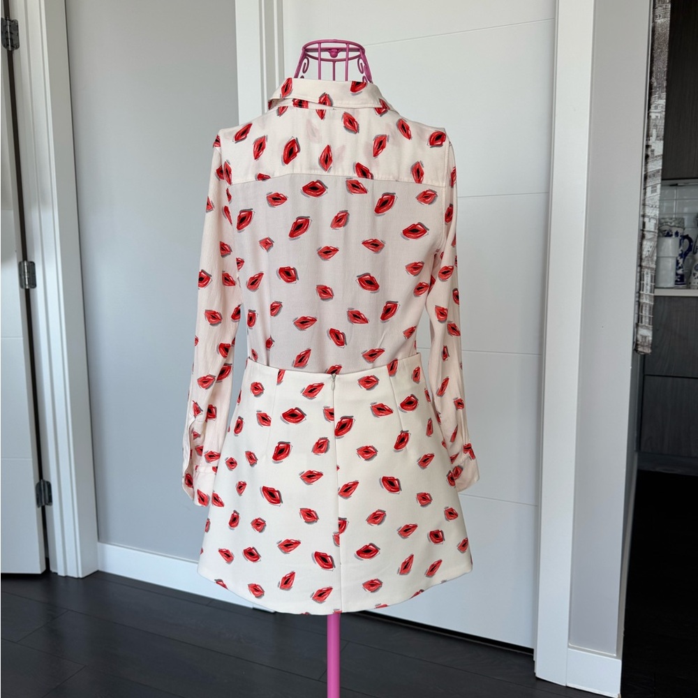 Zara Cream Blouse with Red Lip Pattern and Skirt Set - Picture 4 of 7